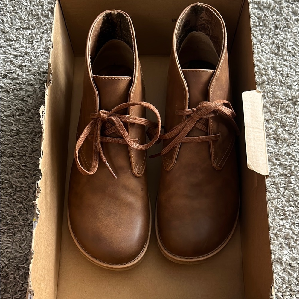 b.o.c. Brown Leather Ankle Booties with Lace-Up Design